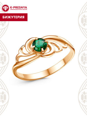Кольцо бижутерия, покрытие - золочение, вставка - искусственная шпинель