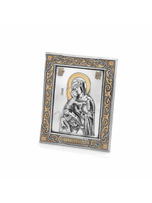Икона "владимирская божия матерь" серебро 925 пробы, покрытие - оксидирование, выборочное золочение, без вставок