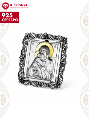 Икона"владимирская божия матерь" серебро 925 пробы, покрытие - оксидирование, выборочное золочение, без вставок