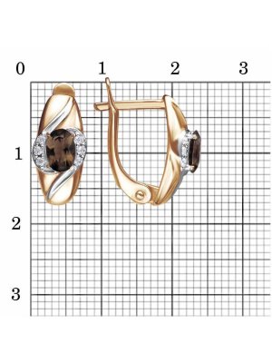 Серьги серебро 925 пробы, покрытие - золочение, выборочное родирование, вставка - дымчатый кварц, фианит (недрагоценный камень)