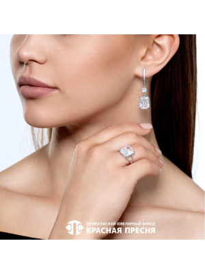 Серьги серебро 925 пробы, покрытие - платинирование, вставка - фианит (недрагоценный камень)