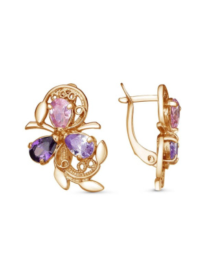 Серьги серебро 925 пробы, покрытие - золочение, вставка - фианит (недрагоценный камень)