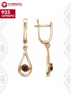 Серьги серебро 925 пробы, покрытие - золочение, вставка - фианит (недрагоценный камень)