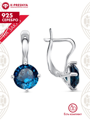 Серьги серебро 925 пробы, покрытие - родирование, вставка - искусственный аквамарин