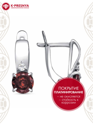 Серьги бижутерия, покрытие - платинирование, вставка - фианит (недрагоценный камень)