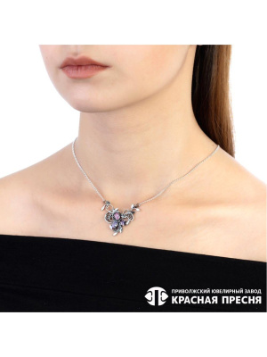 Колье серебро 925 пробы, покрытие - оксидирование, вставка - фианит (недрагоценный камень)
