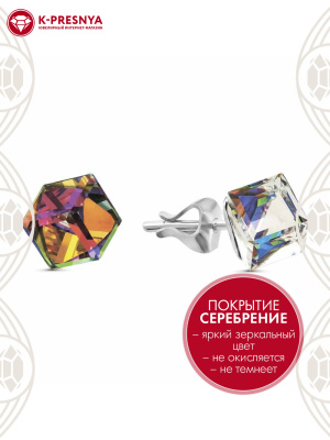 Серьги бижутерия, покрытие - серебрение, вставка - ювелирное стекло европейской огранки