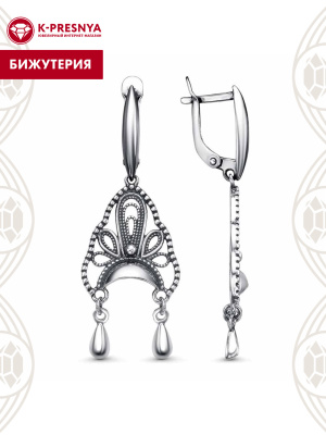 Серьги бижутерия, покрытие - серебрение с оксидированием, без вставок