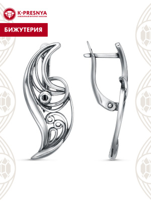 Серьги бижутерия, покрытие - серебрение с оксидированием, без вставок