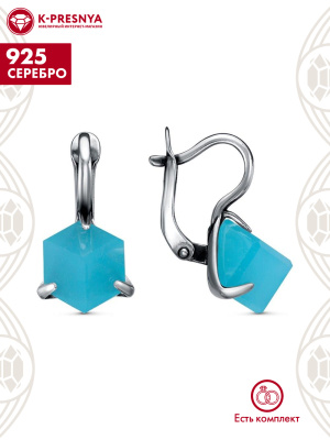 Серьги серебро 925 пробы, покрытие - оксидирование, вставка - искусственный халцедон