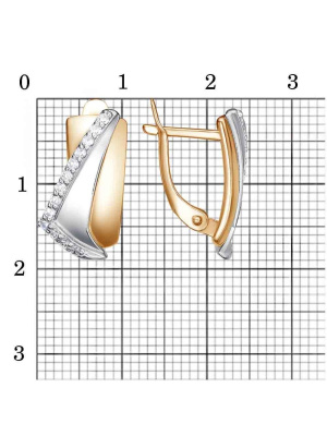 Серьги серебро 925 пробы, покрытие - золочение, выборочное родирование, вставка - фианит (недрагоценный камень)