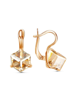 Серьги серебро 925 пробы, покрытие - золочение, вставка - ювелирное стекло европейской огранки