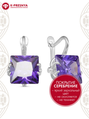 Серьги бижутерия, покрытие - серебрение, вставка - фианит (недрагоценный камень)