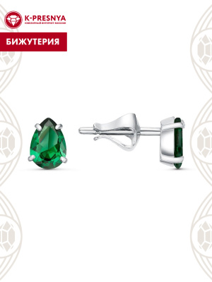 Серьги бижутерия, покрытие - платинирование, вставка - искусственная шпинель