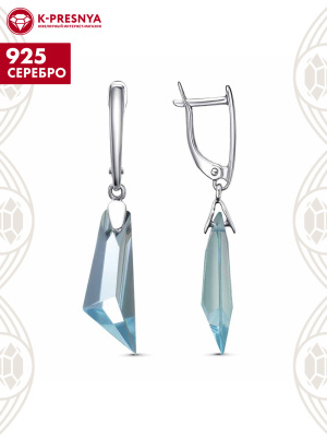 Серьги серебро 925 пробы, покрытие - платинирование, вставка - стекло ювелирное собственной огранки