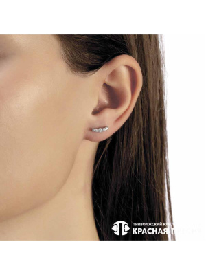 Серьги серебро 925 пробы, покрытие - родирование, вставка - фианит (недрагоценный камень)