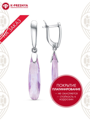 Серьги серебро 925 пробы, покрытие - платинирование, вставка - стекло ювелирное собственной огранки