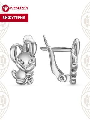 Серьги бижутерия, покрытие - серебрение с оксидированием, вставка - стекло ювелирное preciosa