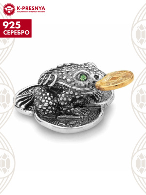 Сувенир серебро 925 пробы, покрытие - оксидирование, выборочное золочение, вставка - искусственная шпинель
