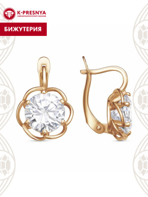 Серьги бижутерия, покрытие - золочение, вставка - фианит (недрагоценный камень)