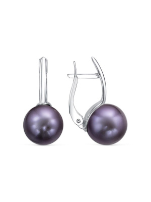 Серьги серебро 925 пробы, покрытие - родирование, вставка - имитация жемчуга