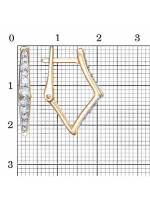 Серьги серебро 925 пробы, покрытие - золочение, выборочное родирование, вставка - фианит (недрагоценный камень)