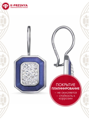 Серьги серебро 925 пробы, покрытие - платинирование, отделка - эмаль, вставка - стекло ювелирное preciosa