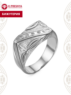 Кольцо бижутерия, покрытие - серебрение с оксидированием, вставка - стекло ювелирное preciosa