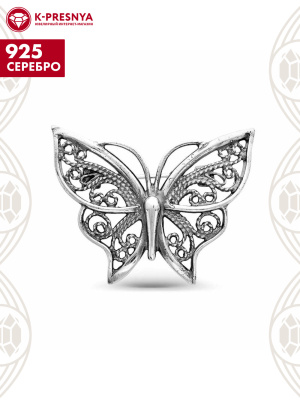 Брошь серебро 925 пробы, покрытие - оксидирование, без вставок