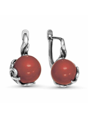 Серьги бижутерия, покрытие - серебрение с оксидированием, вставка - имитация жемчуга