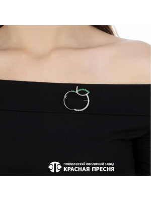 Брошь серебро 925 пробы, покрытие - родирование, вставка - искусственная шпинель