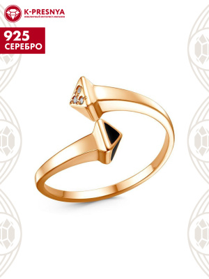 Кольцо серебро 925 пробы, покрытие - золочение, отделка - эмаль, вставка - фианит (недрагоценный камень)
