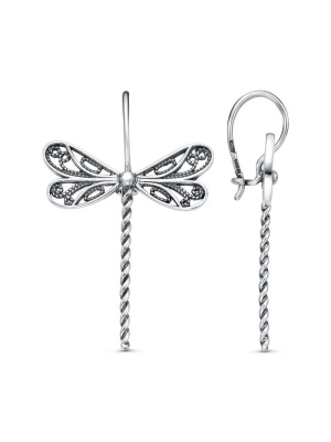 Серьги бижутерия, покрытие - серебрение с оксидированием, без вставок