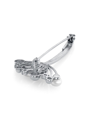 Брошь серебро 925 пробы, покрытие - платинирование, вставка - культивированный жемчуг, фианит (недрагоценный камень)