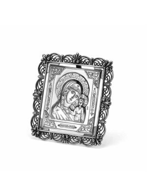 Икона"казанская божия матерь" серебро 925 пробы, покрытие - оксидирование, без вставок