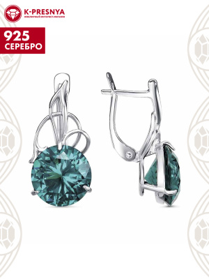 Серьги серебро 925 пробы, покрытие - родирование, вставка - ситалл собственной огранки