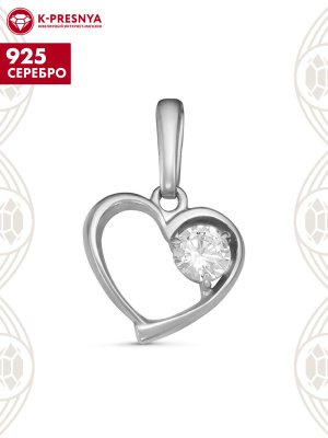 Подвеска серебро 925 пробы, покрытие - родирование, вставка - фианит (недрагоценный камень)