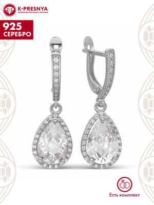 Серьги серебро 925 пробы, покрытие - родирование, вставка - фианит (недрагоценный камень)