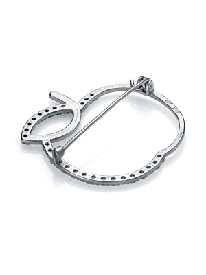 Брошь серебро 925 пробы, покрытие - родирование, вставка - искусственная шпинель