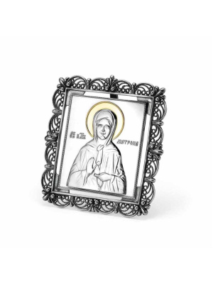 Икона"матрона московская" серебро 925 пробы, покрытие - оксидирование, выборочное золочение, без вставок