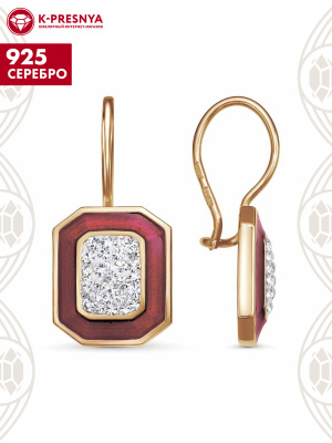 Серьги серебро 925 пробы, покрытие - золочение, отделка - эмаль, вставка - стекло ювелирное preciosa