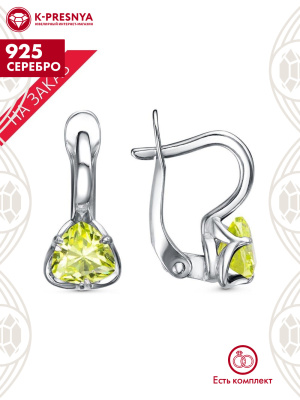 Серьги серебро 925 пробы, покрытие - родирование, вставка - фианит (недрагоценный камень)