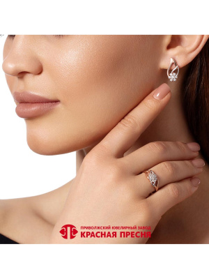 Серьги серебро 925 пробы, покрытие - золочение, выборочное родирование, вставка - фианит (недрагоценный камень)