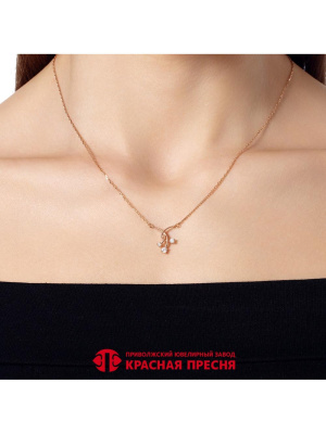 Колье серебро 925 пробы, покрытие - золочение, вставка - фианит (недрагоценный камень)