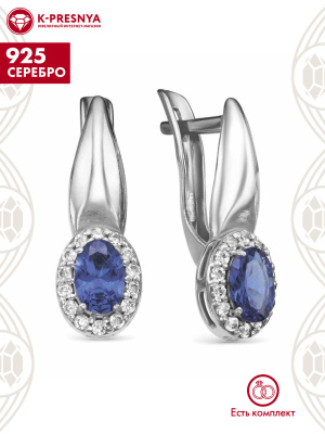 Серьги серебро 925 пробы, покрытие - родирование, вставка - искусственная шпинель, фианит (недрагоценный камень)