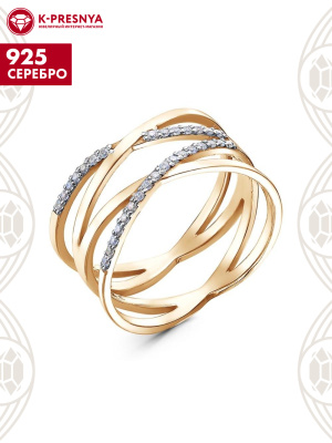 Кольцо серебро 925 пробы, покрытие - золочение, выборочное родирование, вставка - фианит (недрагоценный камень)