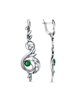 Серьги бижутерия, покрытие - серебрение с оксидированием, вставка - искусственная шпинель