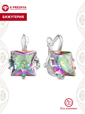 Серьги бижутерия, покрытие - серебрение, вставка - стекло ювелирное