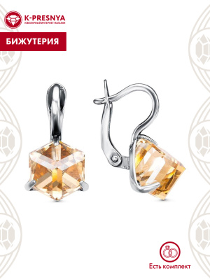 Серьги бижутерия, покрытие - серебрение с оксидированием, вставка - ювелирное стекло европейской огранки