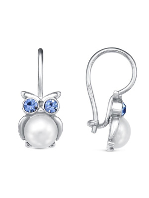 Серьги бижутерия, покрытие - серебрение, вставка - имитация жемчуга, стекло ювелирное preciosa